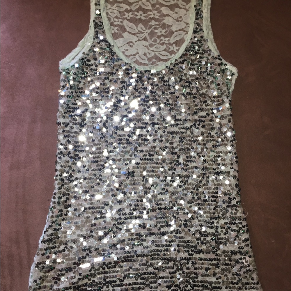 Sequin lace back tank top
